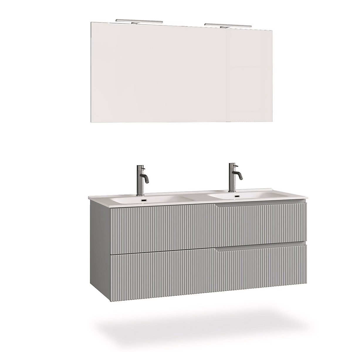 Ensemble meuble de salle de bains – Ensemble salle de bain double vasque 5 pièces VENERE gris mat