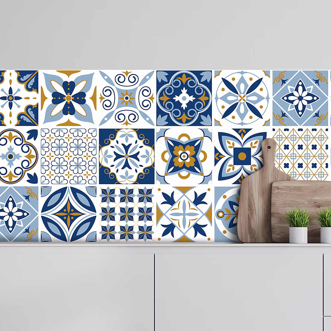 Crédence adhésive carreaux de ciment bleu 50 × 200cm