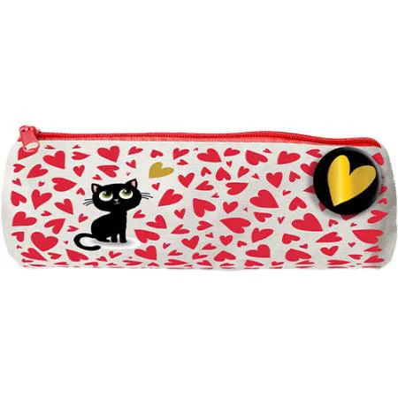 Trousse ronde chaton cœurs coloris multicolore Cartes d'Art