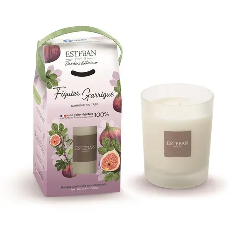 Bougie initiale parfumée Esteban en verre transparent senteur Figuier garrigue - 180 g