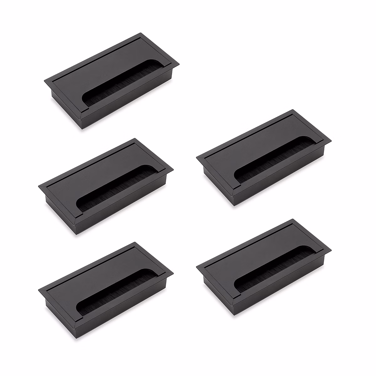 Emuca Lot de 5 Passe-câbles pour tables Quadrum – rectangulaires, 159 × 80mm, à encastrer, Aluminium, Peint en noir