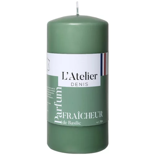 Bougie cylindrique taille L vert parfum fraîcheur basilic L’Atelier de Denis - Ø 6,8 x H 14.5 cm
