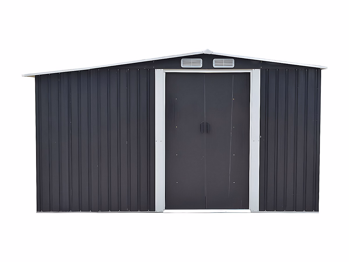 Abri de jardin métal avec abri bûche en acier galvanisé gris 10 – 29 m² | LERY