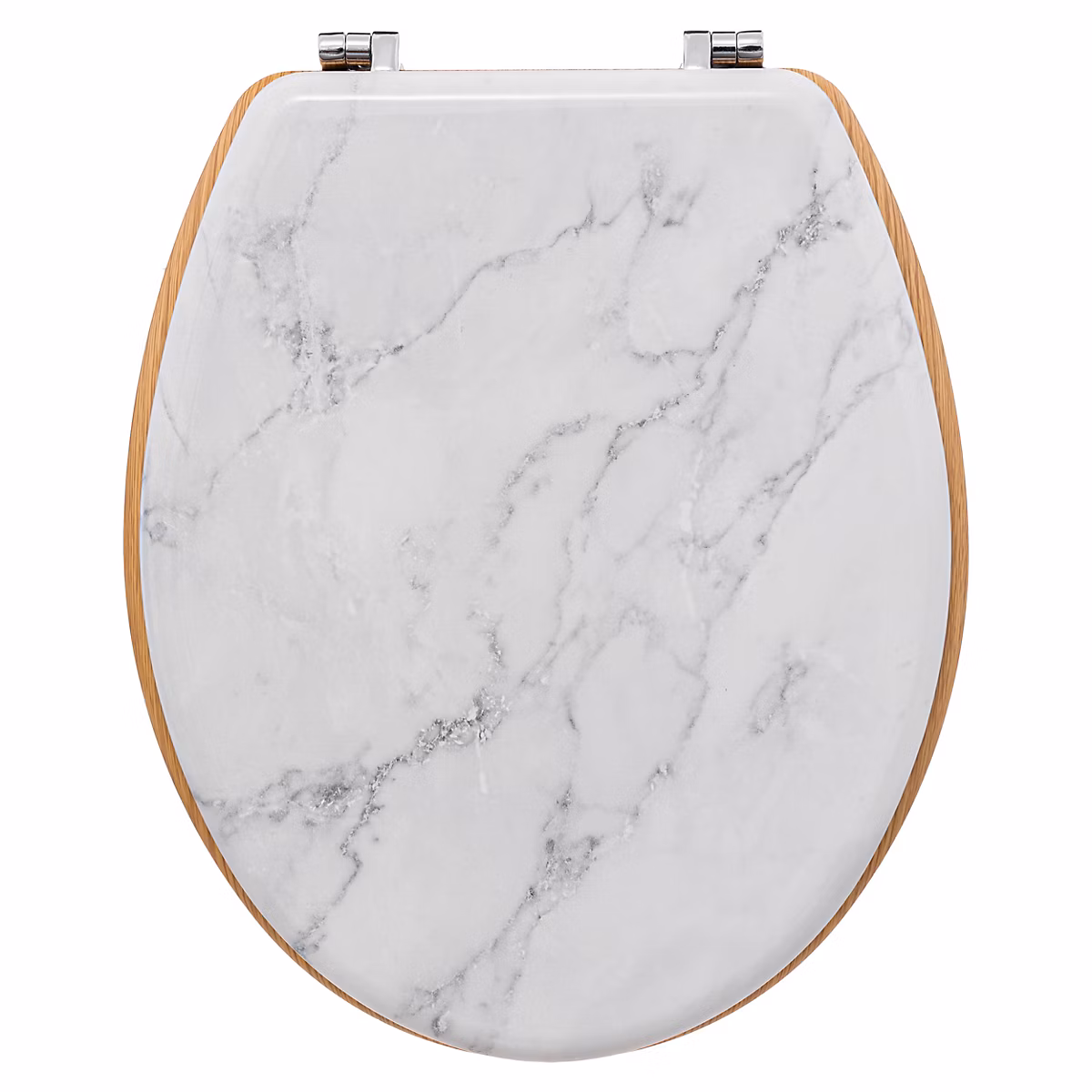Abattant WC coloris effet marbre blanc et lunette effet bois à fermeture standard – 5Five Léa