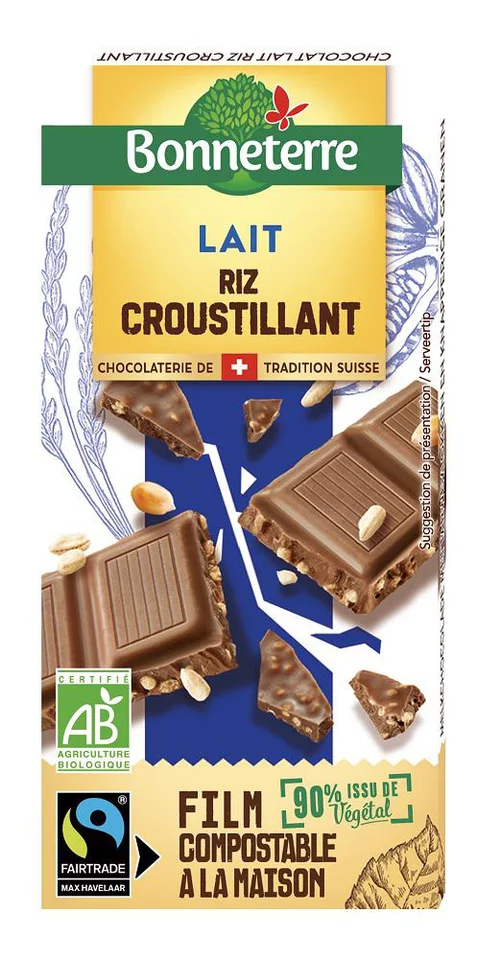 Chocolat lait riz croustillant bio Bonneterre - 100 g
