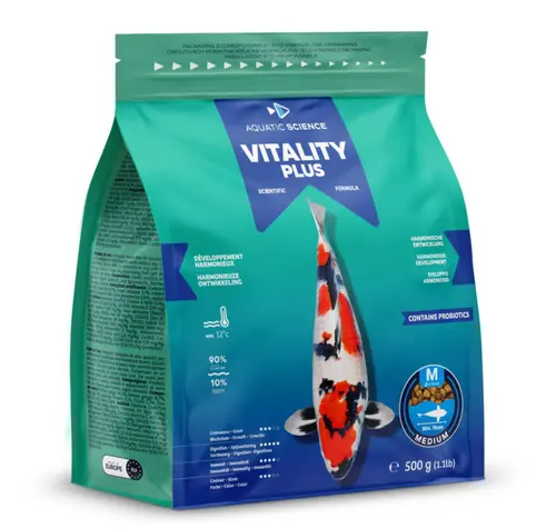 Nourriture complète et nutritive pour koïs de minimum 15 cm de long Aquatic Science Vitality Plus - Taille M sac de 0,5 kg