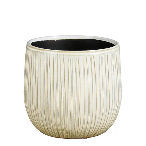 Pot rond cannelé coloris beige en céramique Pablo Mica Decorations - 19 x Ø 21 cm