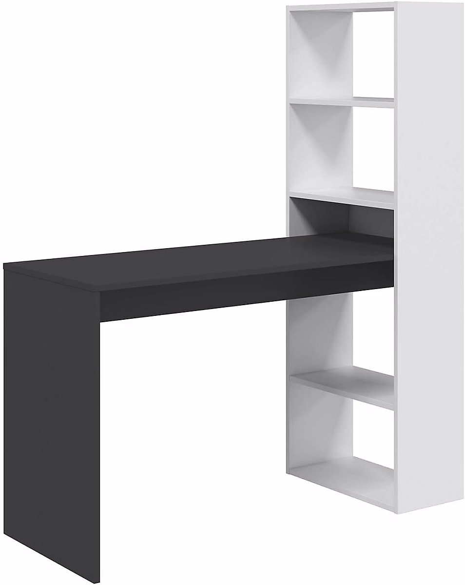Bureau réversible en mélaminé coloris blanc artik gris anthracite – Hauteur 144 x Longueur 120 x Profondeur 53 cm