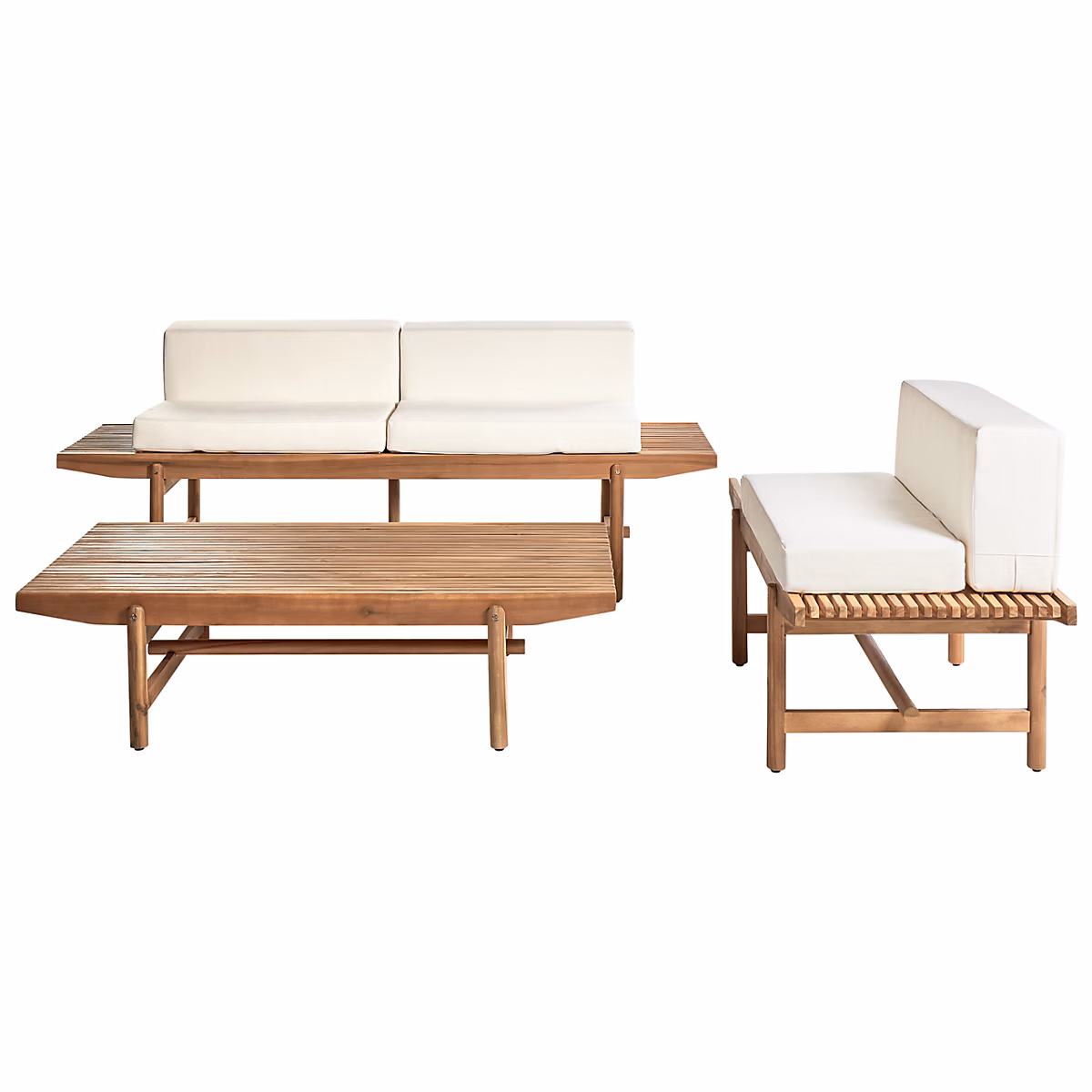 Ensemble de salon de jardin avec table 3 places GIAVENO Acacia Blanc cassé – Réf. JOZNQCOHR1822747937
