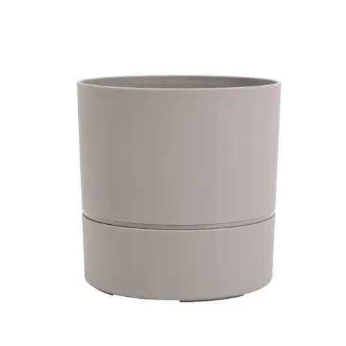 Pot rond en plastique à réserve d'eau coloris grège Poetic Aquaduo - Ø 24,3 x H 24,3 cm