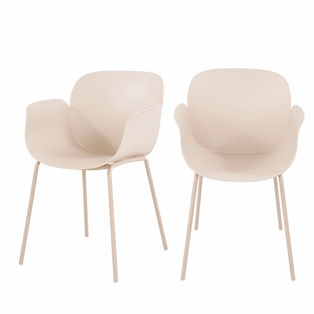 Acapulco – Lot de 4 fauteuils de table intérieur et extérieur en plastique et métal, Beige