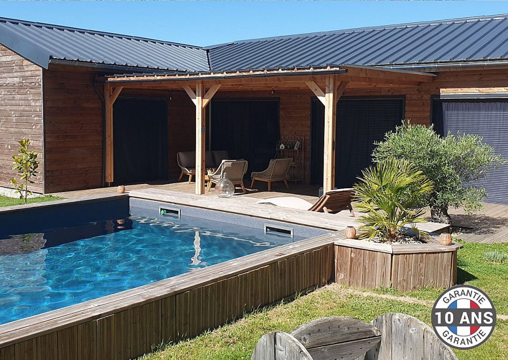 Carport adossé toit plat 400cmx750cm – bois DOUGLAS Français (Charpente en bois-auvent-abri voiture) 30 m². Garantie 10 ans