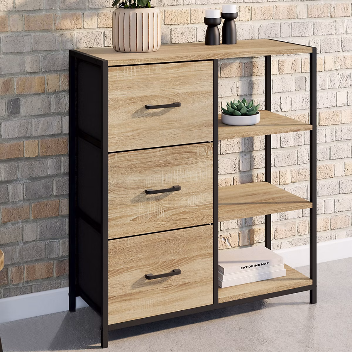 Buffet d'appoint 3 tiroirs et étagères 70 cm UTAH design industriel – Réf. TXCBLJBUH5662911856