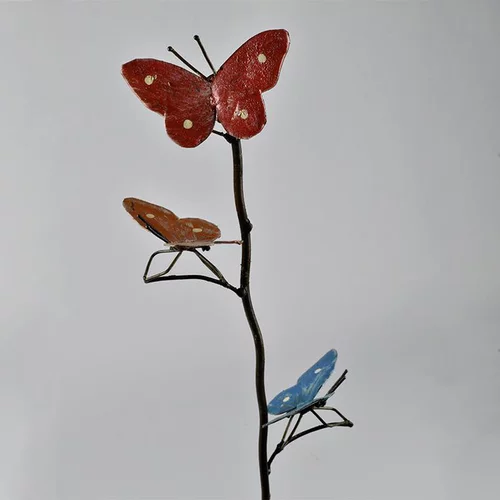 Tuteur métal 3 papillons peints main