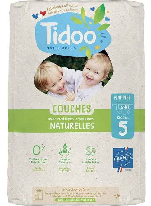 Couches écologiques en sachet T5 (12-25kg) Tidoo, certifiées FSC® - 40 pièces
