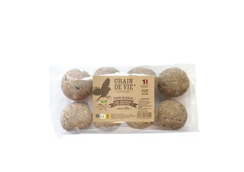 Lot de 8 boules de graisse aux arachides et insectes pour oiseaux Grain de Vie - 720 g