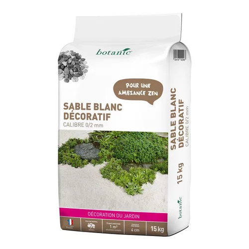 Sable blanc décoratif pour jardin de calibre 0 à 2 mm en sac de 15 kg