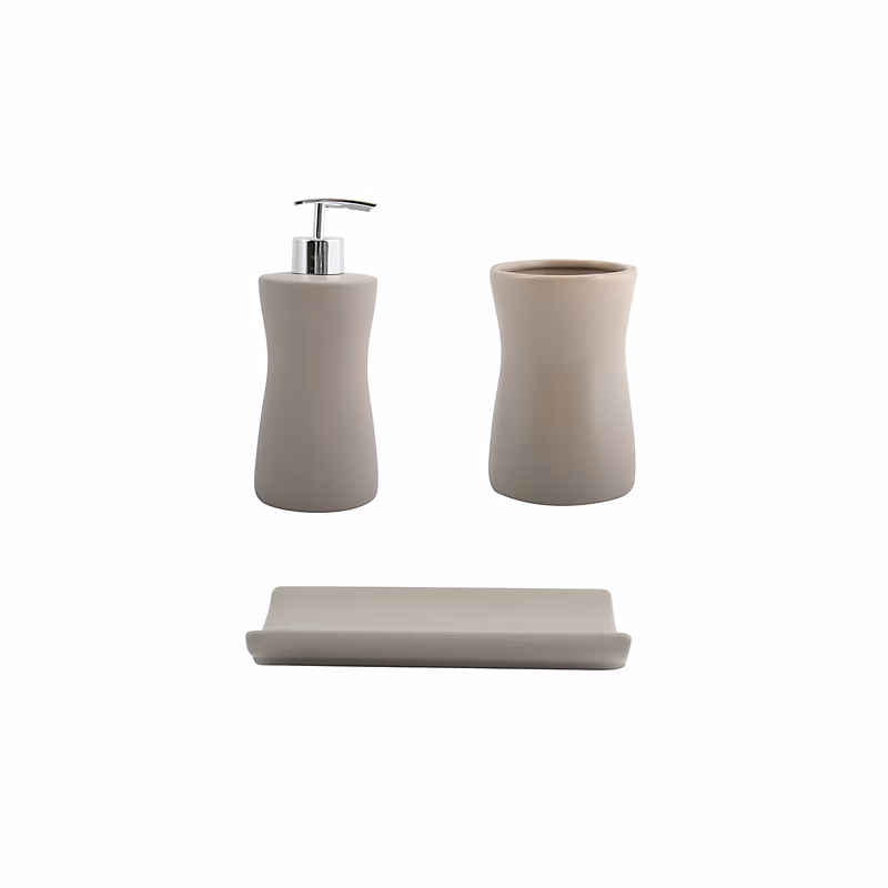 Accessoires de salle de bains – Ensemble 3 accessoires de salle de bain Céramique PALMA Taupe MSV