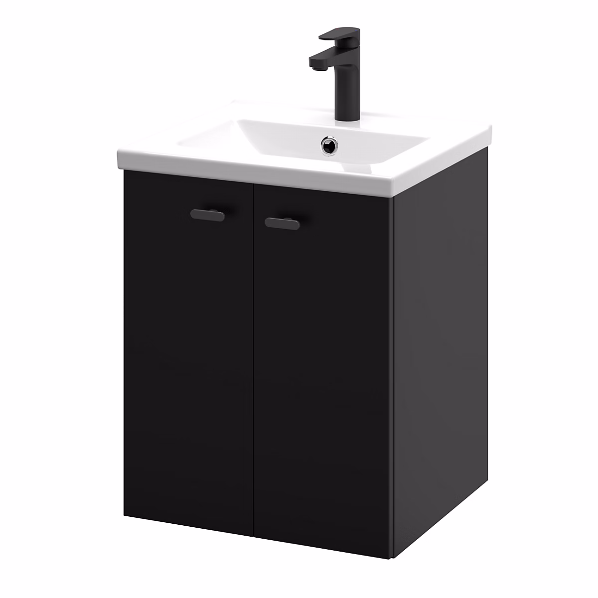 Meuble sous vasque suspendu noir mat l.50 cm 2 portes Imandra + plan vasque blanc céramique Nira – GoodHome