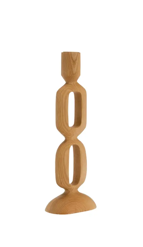 Chandelier flambeau 2 cercles en bois et métal coloris naturel - 9,5 x 6 x 27,5 cm
