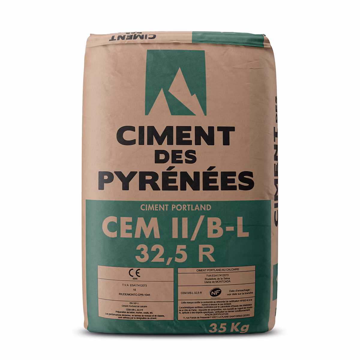 Ciment portland II/BL 32 – 5 R CE NF gris Ciment des pyrénées sac de 35 KG