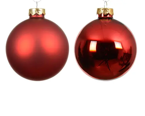 Ensemble de 6 boules en verre brillant et mat rouge - Ø 8 cm