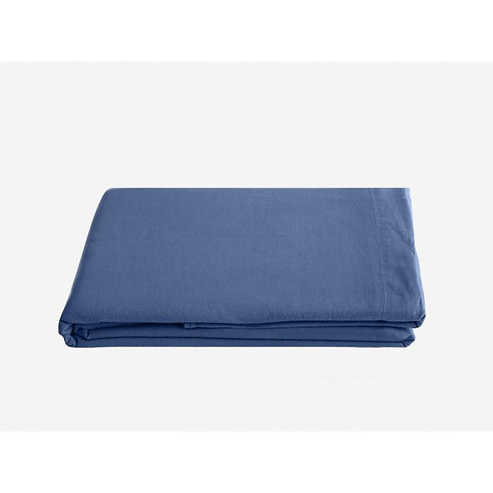 Drap plat Palace pur coton teint lavé – 63 fils/cm² Vent du sud | 240x290 | Palace Indigo