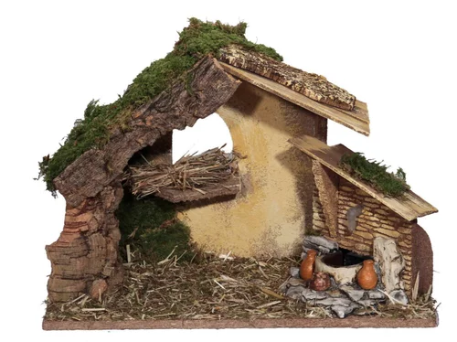 Crèche avec fontaine en plâtre - 36 cm
