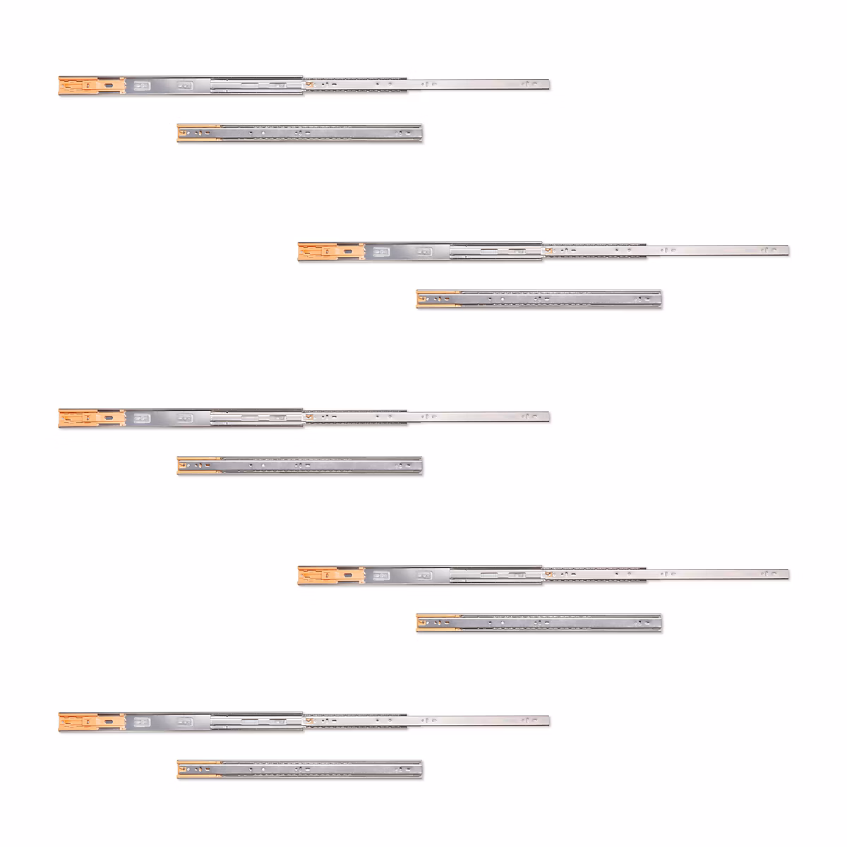 Emuca Lot de 5 jeux de Coulisses de tiroirs – roulement à billes, hauteur 45mm, profondeur 550mm, sortie totale, fermeture amortie