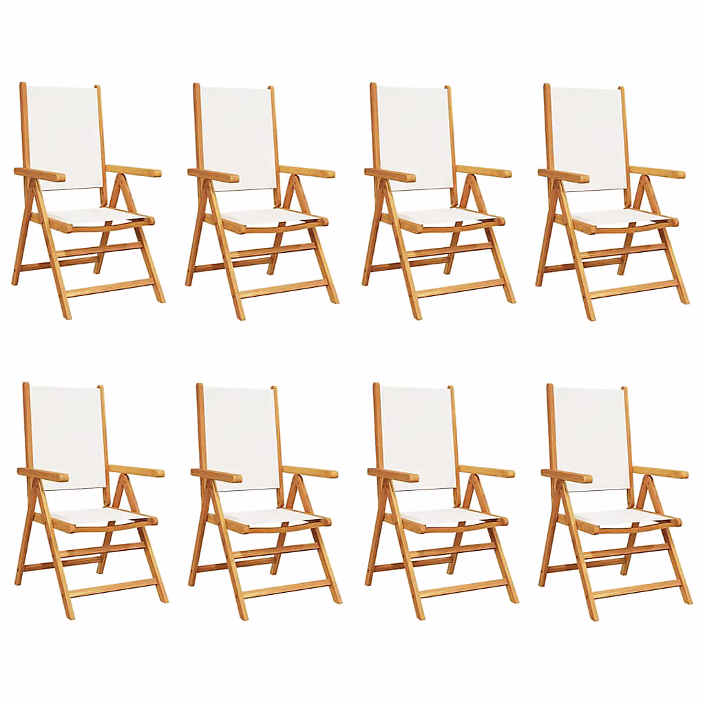 Fauteuils pliants inclinables – 8 pièces, tissu blanc crème et bois massif vidaXL