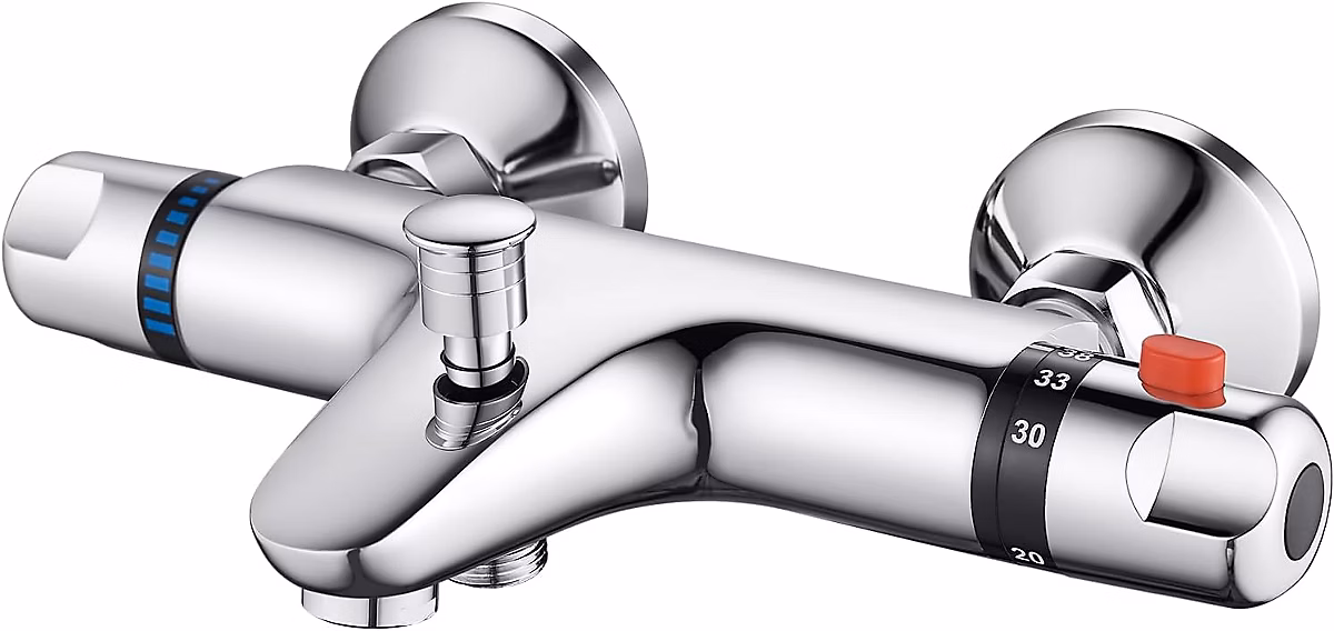 BASHLWUA Mitigeur thermostatique de douche en laiton avec bouton de sécurité – robinet de baignoire avec 2 becs