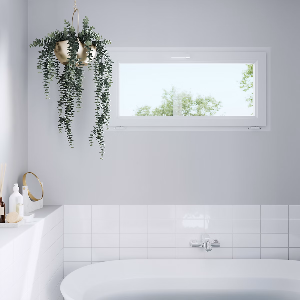 Fenêtre abattante par le haut double vitrage GoodHome en PVC blanc l.65 x H.48 cm | Fenêtre