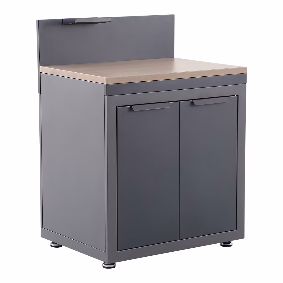 Cuisine d'extérieur – Meuble de cuisine extérieure avec plan de travail effet bois double portes acier gris GoodHome Cucino