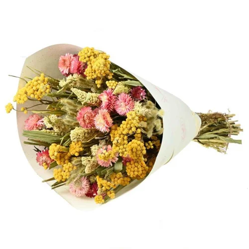 Bouquet de fleurs séchées Prestige coloris jaune rose - H 50 cm