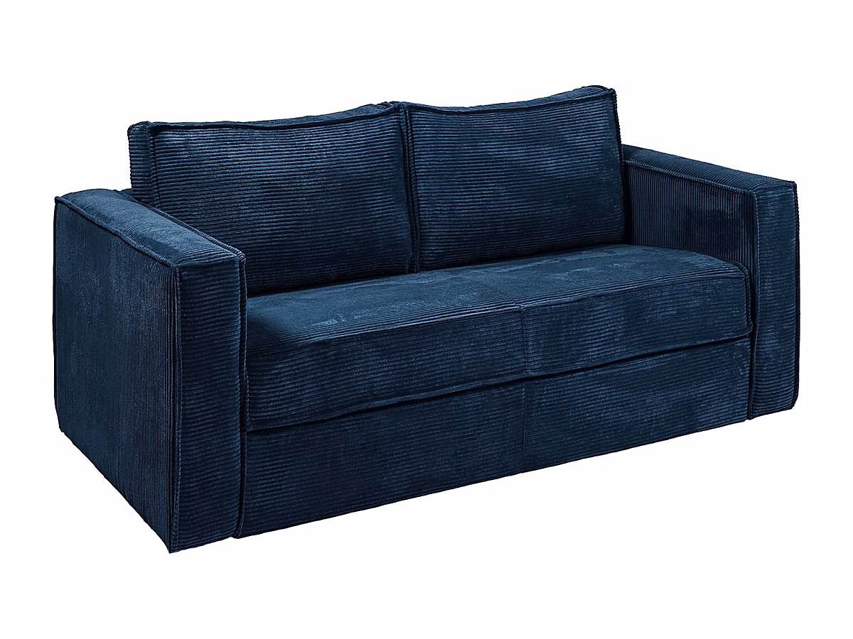 Canapé 3 places convertible express en velours côtelé bleu nuit | Couchage 140 cm – Matelas 14 cm LORETO