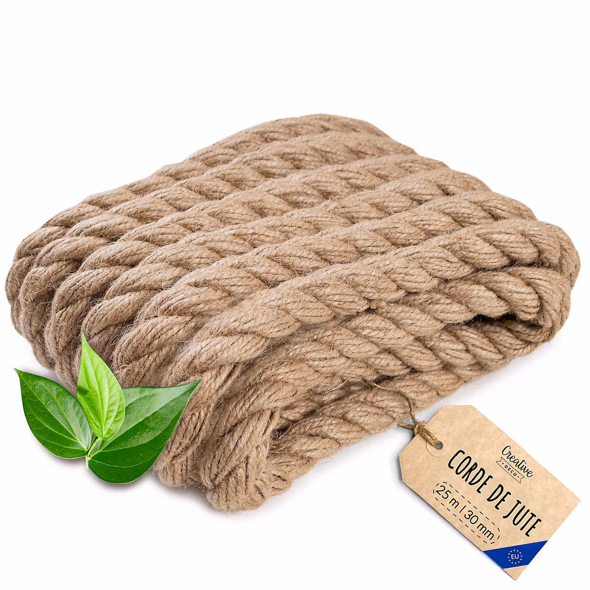 Creative Deco 25m Corde de Jute Epaisseur 30mm – Personnalisation Possible Tous les 5m, Corde Solide, Torsadé Fibres Naturelles