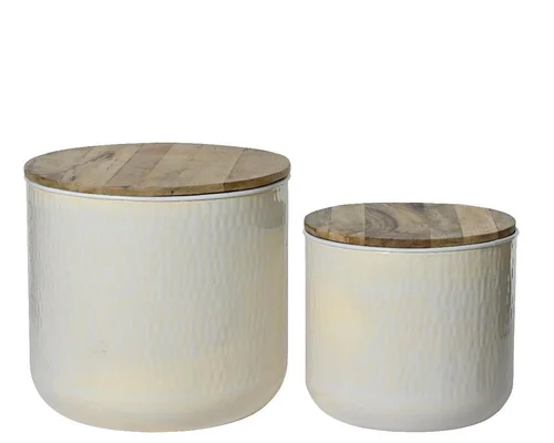 Table appoint en fer beige crème T2 - Ø 36 x H 32 cm