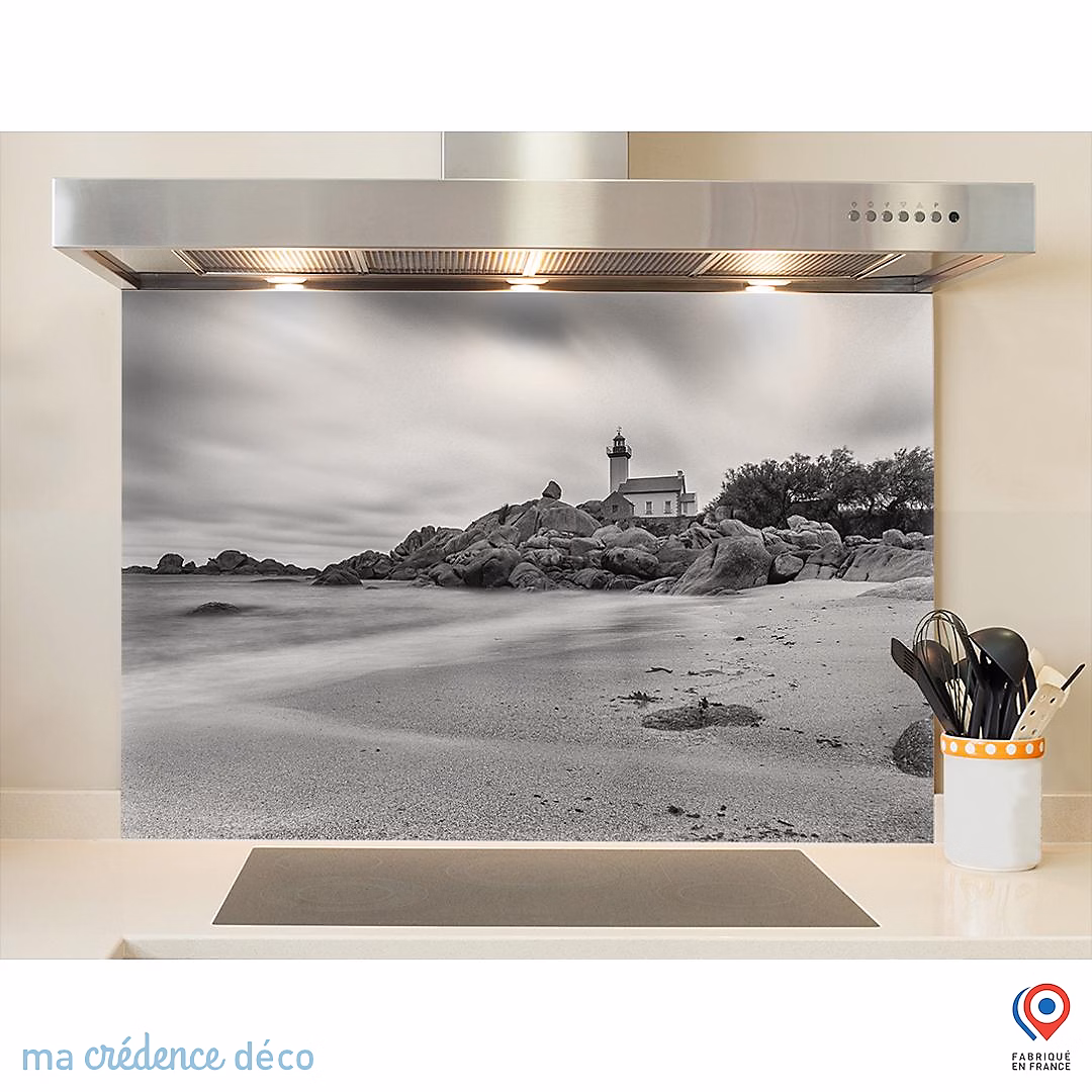 Crédence cuisine fond de hotte Phare de Pontusval – Alu composite, L 90 cm x H 50 cm, MaCrédenceDéco