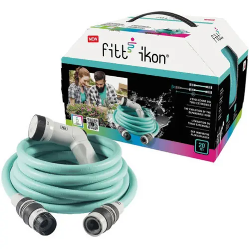 Tuyau extensible bleu équipé avec accessoires et pistolet Fitt Ikon - 20 m