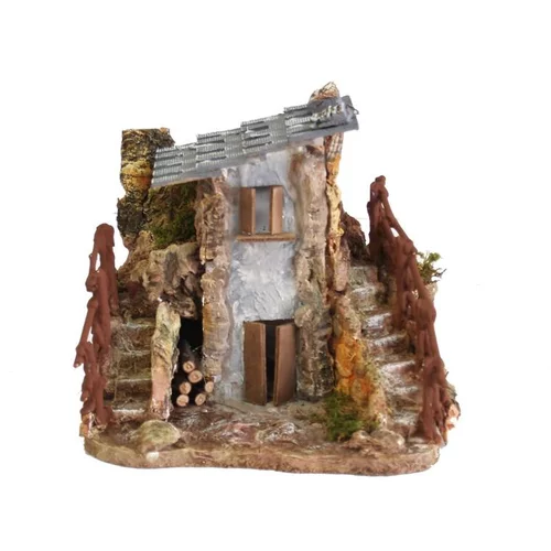Maison rustique avec escalier coloris multicolore - 19 x 15 x 4,5 cm