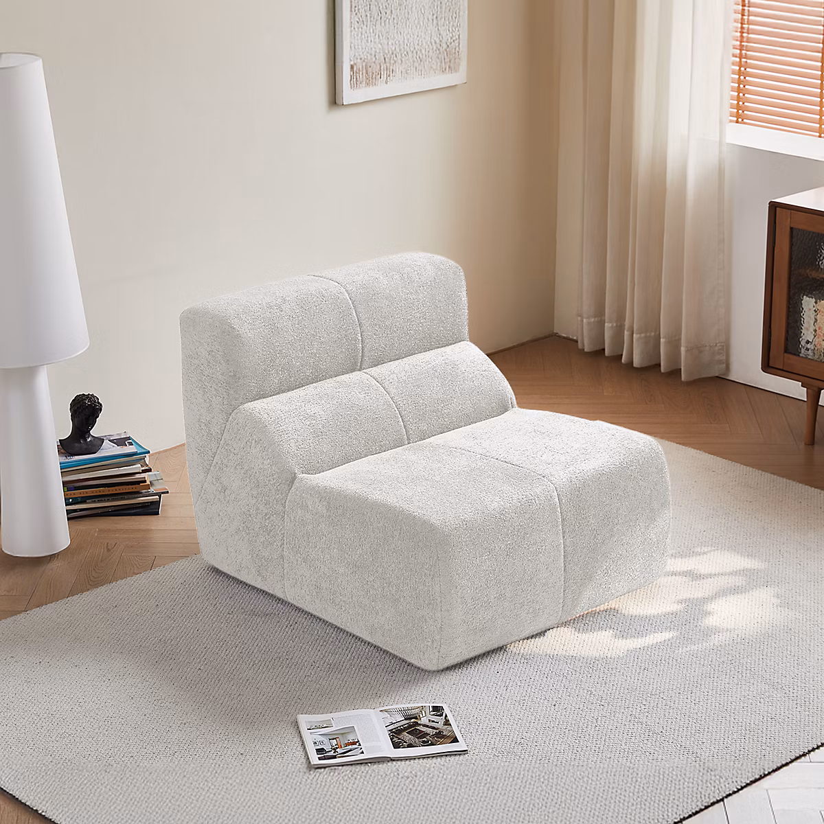 Canapé 1 place 94 × 110 × 79 cm en velours Regentropfen blanc – mousse haute densité et design ergonomique
