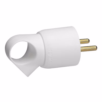 Fiche électrique – Fiche mâle 16A 2 P+T blanc avec anneau Legrand
