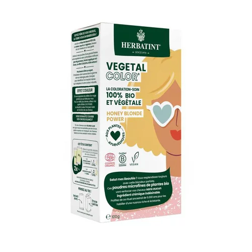 Coloration capillaire bio Vegetal Color honey blond power 100 g