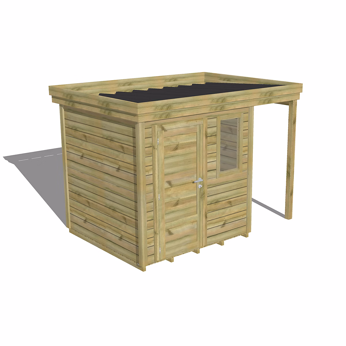 ABRI DE JARDIN bois Pin traité autoclave 27mm – 3, 14 × 2,14m / 6,7m2, Bac acier, Plancher bois