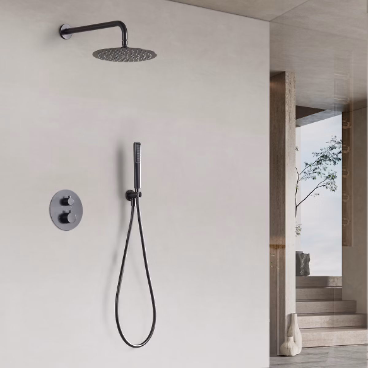 Colonne de Douche Encastrée Thermostatique Anti – Calcaire Black Gun Métal IMEX NAPOLES GTN047/BGM