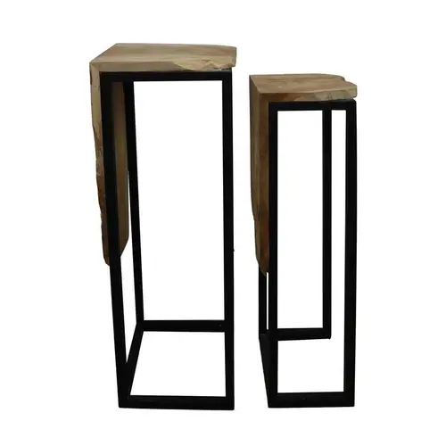 Table d’appoint en teck à socle noir - 29 x 28 x 77 cm