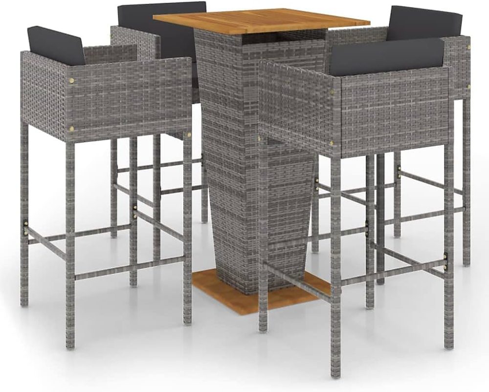 Ensemble de Bar 5 Pièces pour Terrasse et Jardin en Résine Tressée Noir – Réf. BCWZCKWDJ5898883577