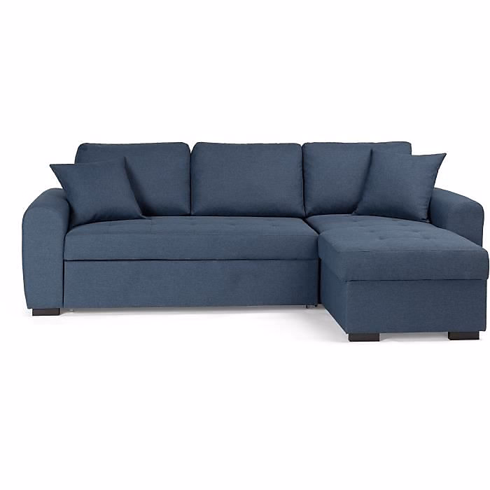 Canapé d'angle convertible réversible – Tissu Bleu, HAMILTON, L 244 x P 151 x H 90, Fabriqué en Ukraine