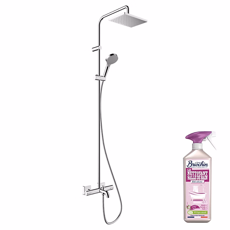 Robinet de douche – Colonne bain douche thermostatique HANSGROHE Vernis Shape 230 chromé + nettoyant Briochin