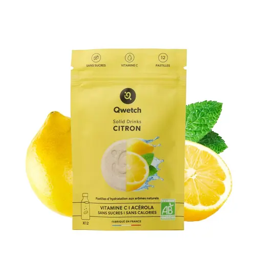 Boisson bio au citron avec vitamine C Qwetch Solid drinks - 12 pastilles